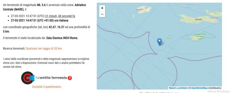 Terremoto in Puglia, forte scossa di 5.6 sulla costa: avvertito anche in Campania
