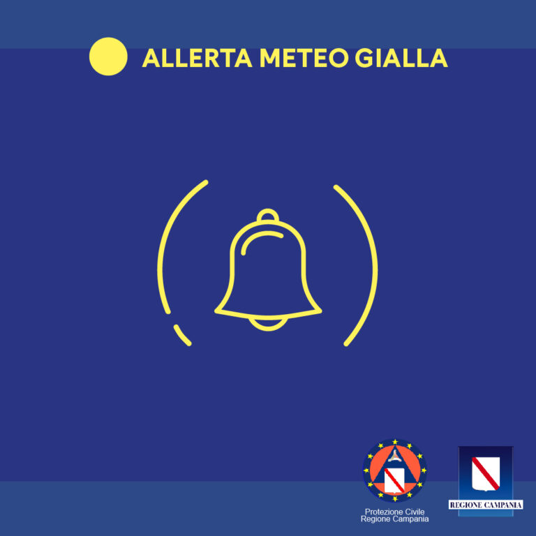 Allerta meteo gialla sulla Campania dalla mezzanotte alle 23.59 di domani