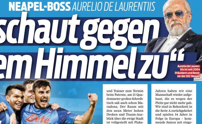 De Laurentiis, i sogni proibiti rivelati ai tedeschi: “Scudetto e Champions”