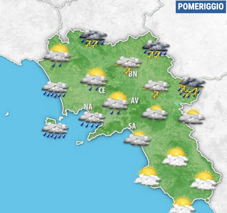 Allerta meteo gialla in Campania domani, temporali improvvisi e violenti