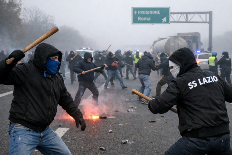 Agguato ai tifosi del Napoli, gli ultras della Lazio li assaltano sull’A1