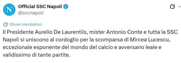 Il cordoglio del Napoli