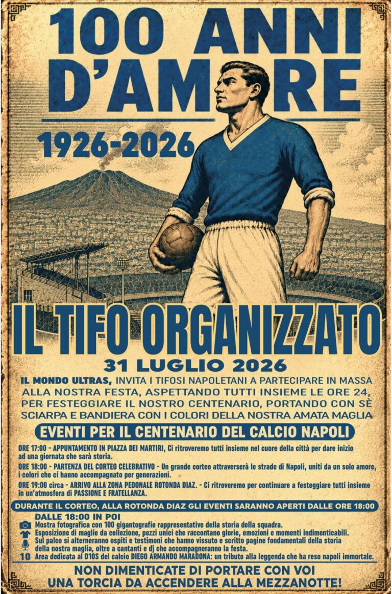 100 anni d’amore, l’evento degli ultras per il Centenario del Napoli il 31 luglio: tutti i dettagli