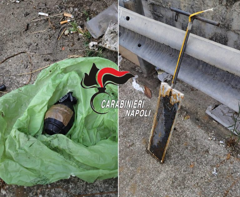 Una bomba a mano, un ordigno artigianale con miccia, la cosiddetta “marmotta” e 200 grammi di marijuana sono stati rinvenuti a Brusciano nel corso di una operazione dei carabinieri.