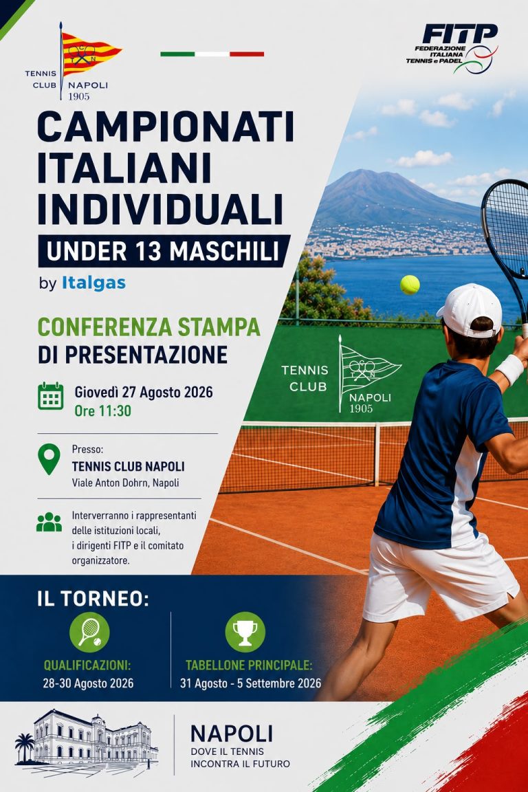 Tennis Club Napoli, giovedì la presentazione dei Campionati italiani Under 13 maschili