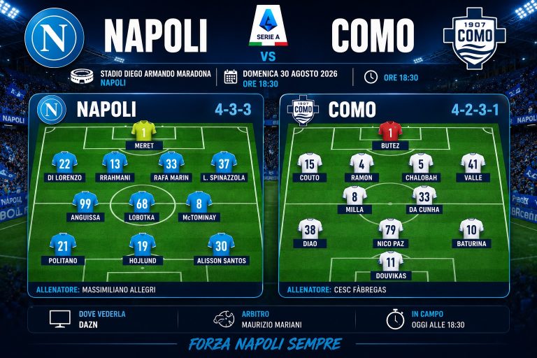 Napoli-Como LIVE alle 18:30: le probabili formazioni