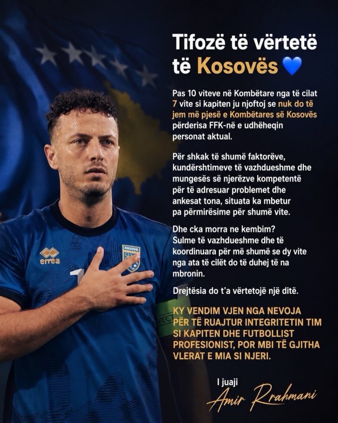 La lettera di Amir Rrahmani (fonte: Instagram ufficiale Rrahmani)